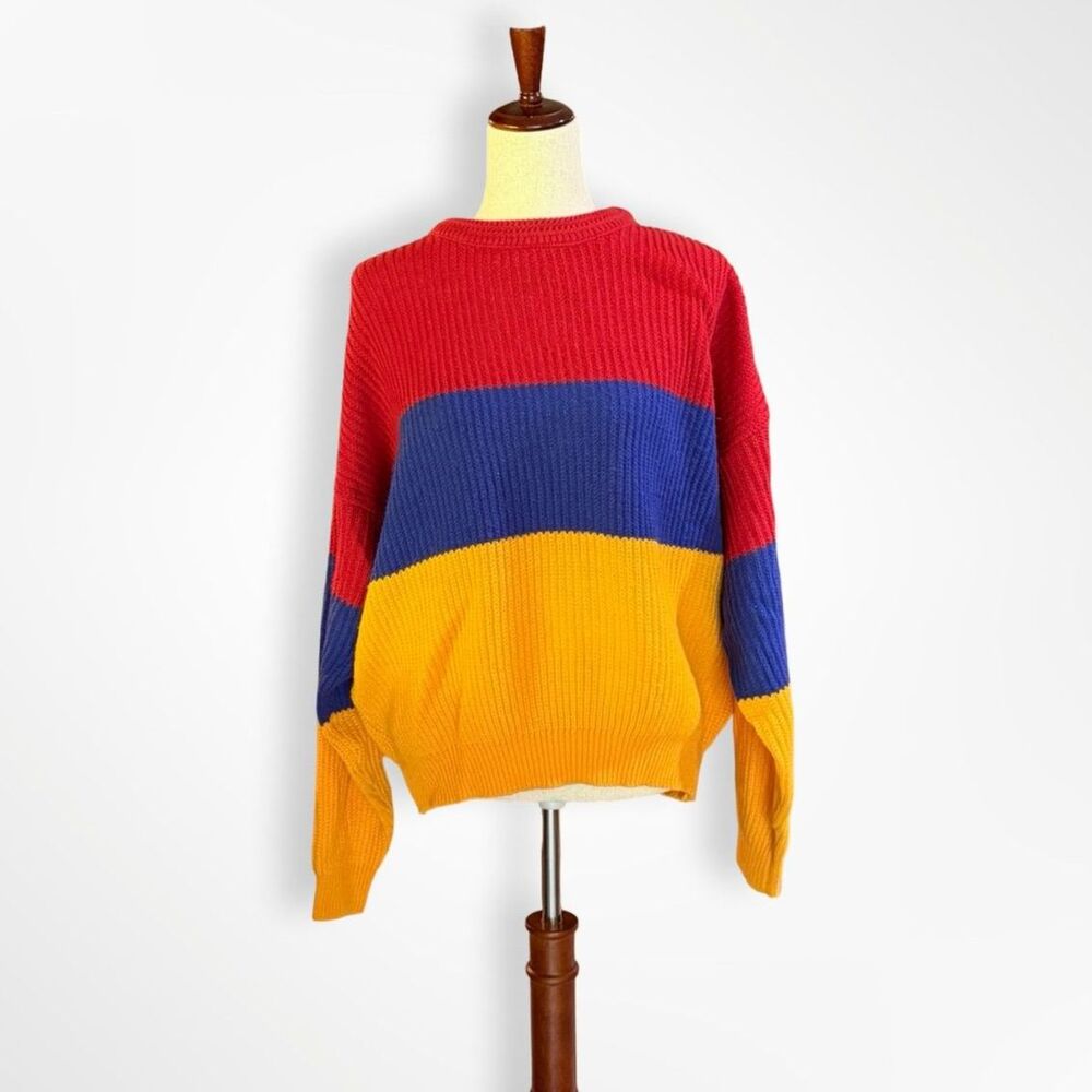 American Weekend, VTG 90s Colorblock Red Blue Yellow Pullover Sweater, M